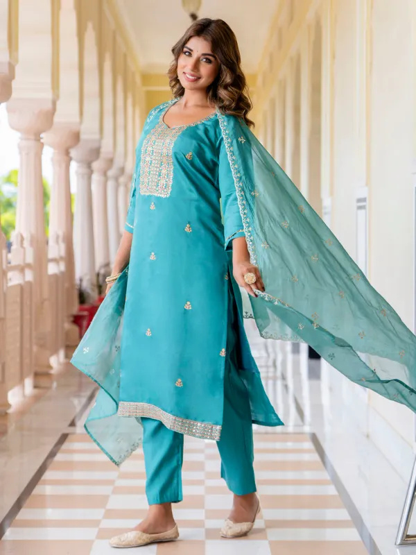 Floral_Embroidered_Silk_Round_Neck_Kurta_Trouser_&_Dupatta_Set