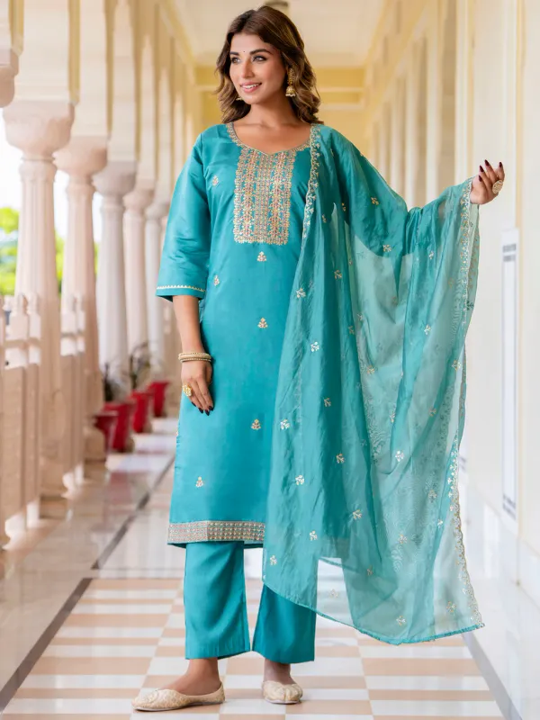 Floral_Embroidered_Silk_Round_Neck_Kurta_Trouser_&_Dupatta_Set