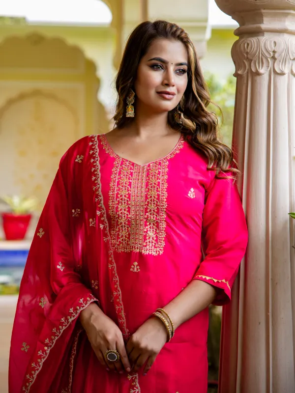 Floral_Embroidered_Silk_Round_Neck_Kurta_Trouser_&_Dupatta_Set