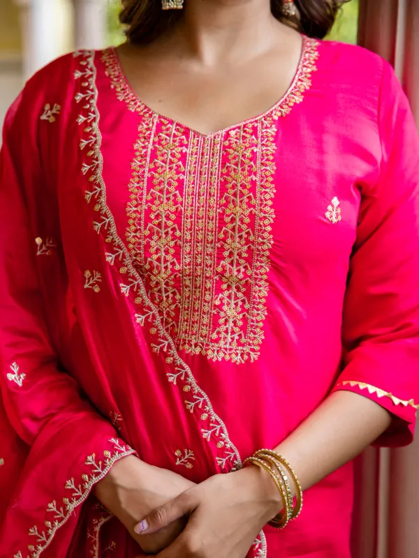 Floral_Embroidered_Silk_Round_Neck_Kurta_Trouser_&_Dupatta_Set