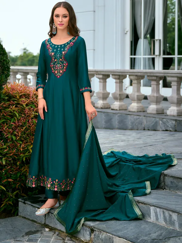 Floral_Embroidered_Silk_V_Neck_Kurta_Trouser_&_Dupatta_Set