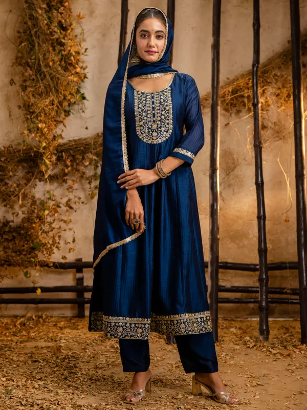 Floral_Embroidered_Silk_Round_Neck_Kurta_Trouser_&_Dupatta_Set