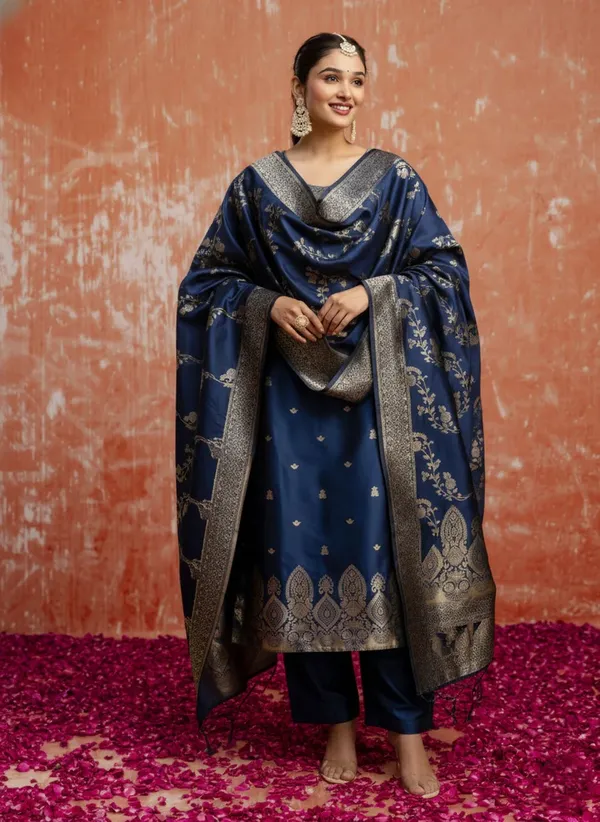 Teal_Cotton_Silk_Blend_Kurta_Set_with_Jacquard_Silk_Dupatta_for_Women