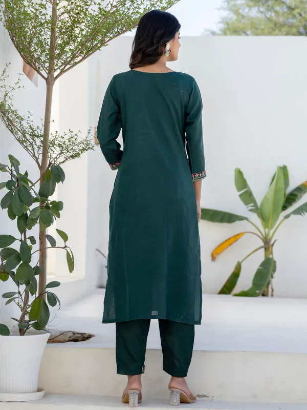 Floral_Embroidered_Pure_Cotton_Round_Neck_Kurta_Trouser_And_Dupatta_Set