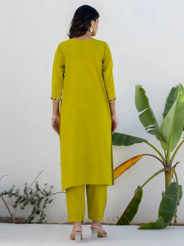 Floral_Embroidered_Pure_Cotton_Round_Neck_Kurta_Trouser_And_Dupatta_Set