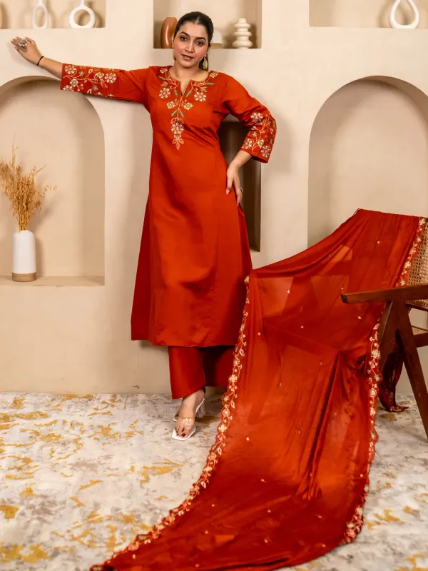 Floral_Embroidered_Silk_Round_Neck_Kurta_Trouser_&_Dupatta_Set