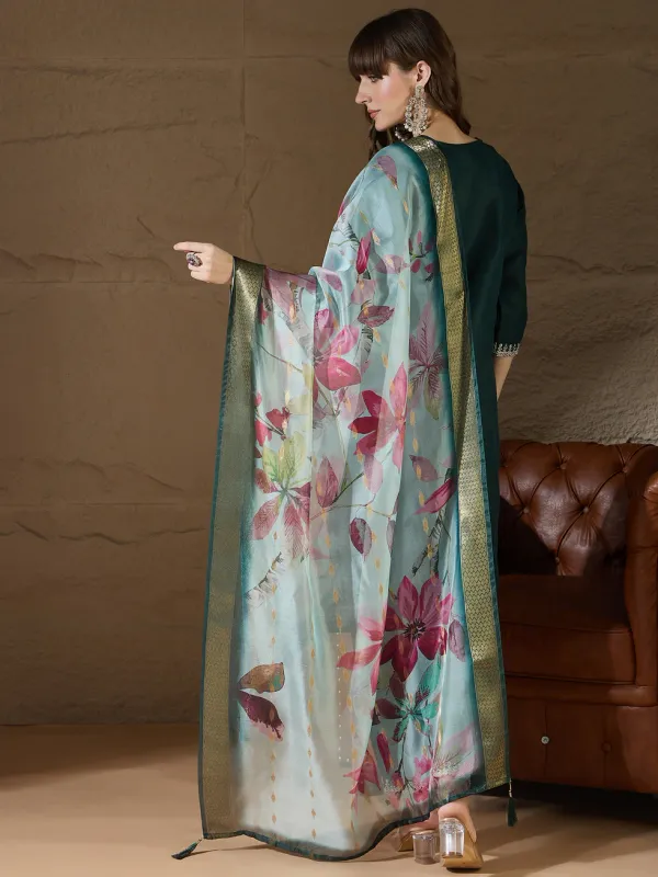 Floral_Embroidered_Pure_Cotton_Round_Neck_Kurta_Trouser_And_Dupatta_Set