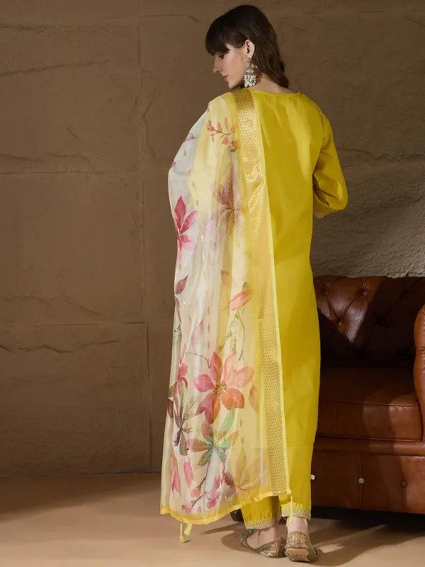 Floral_Embroidered_Pure_Cotton_Round_Neck_Kurta_Trouser_And_Dupatta_Set