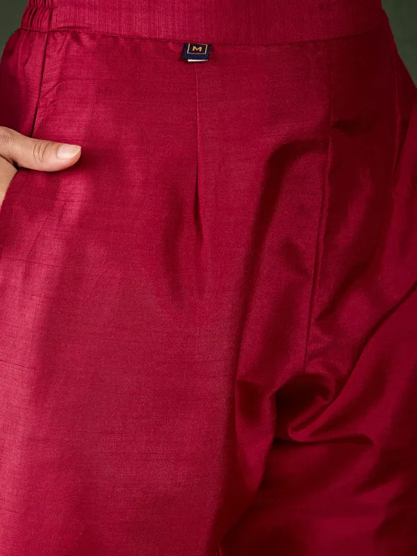 Floral_Embroidered_Silk_V_Neck_Kurta_Trouser_And_Dupatta_Set