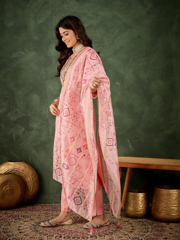 Floral_Embroidered_Silk_Round_Neck_Kurta_Trouser_And_Dupatta_Set