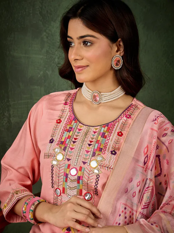 Floral_Embroidered_Silk_Round_Neck_Kurta_Trouser_And_Dupatta_Set