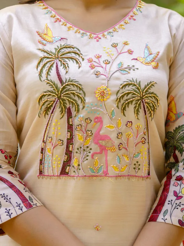 Floral_Embroidered_Silk_V_Neck_Kurta_Trouser_&_Dupatta_Set