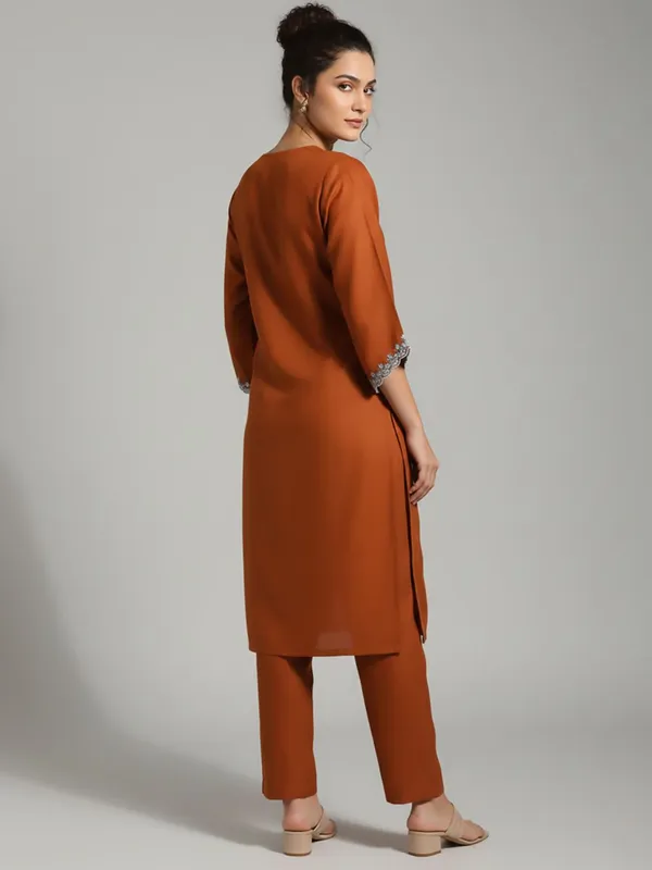 Orange_Floral_Embroidered_Cotton_Blend_Kurta_Trouser_Set