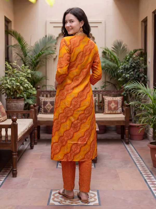 Orange_Printed_Cotton_Blend_Kurta_Trouser_Dupatta_Set