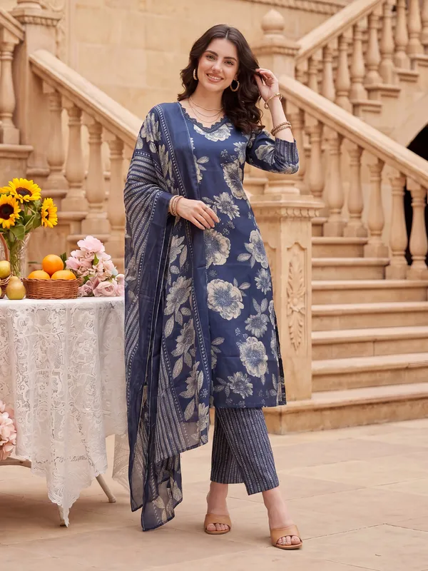 Blue_Printed_Cotton_Blend_Kurta_Trouser_Dupatta_Set