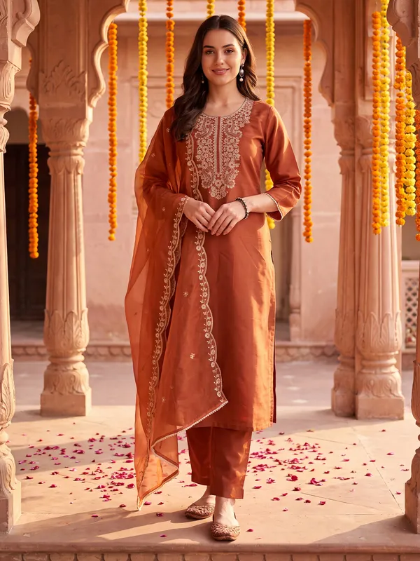Orange_Embroidered_Straight_Kurta_Trousers_With_Dupatta_Set