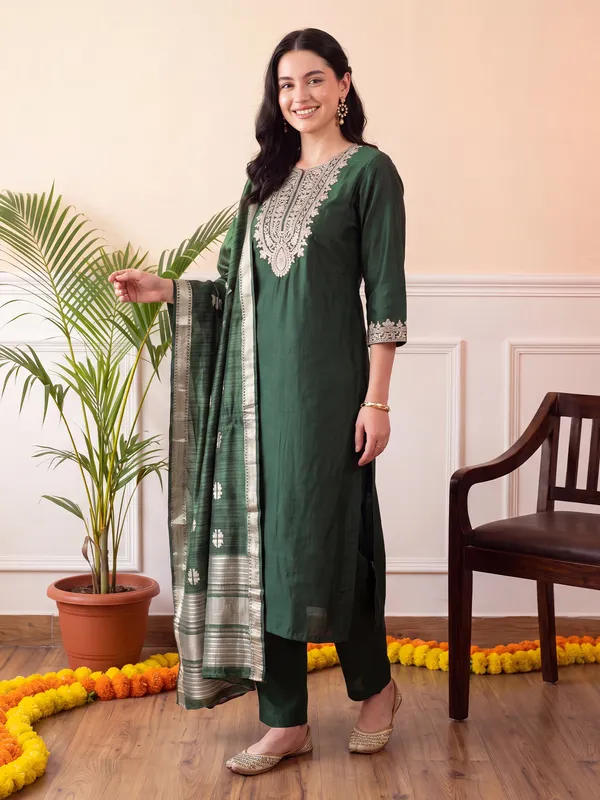 Green_Embroidered_Straight_Kurta_Trousers_With_Dupatta_Set