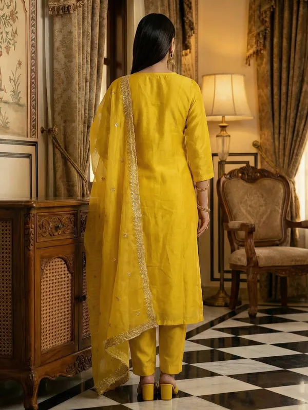 Yellow_Embroidered_Silk_Blend_Kurta_Trouser_Dupatta_Set