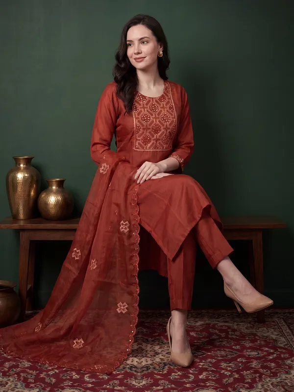 Orange_Embroidered_Silk_Blend_Kurta_Trouser_Dupatta_Set