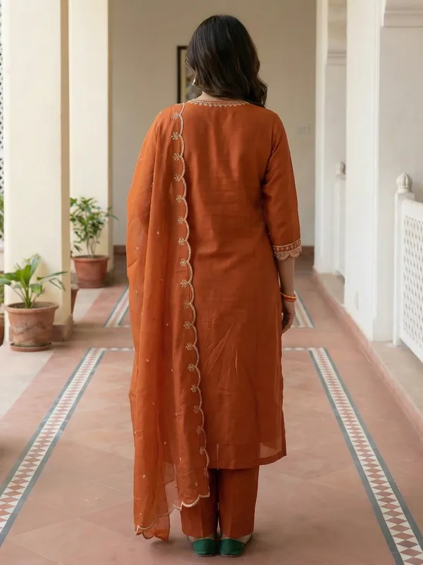 Orange_Embroidered_Silk_Blend_Kurta_Trouser_Dupatta_Set