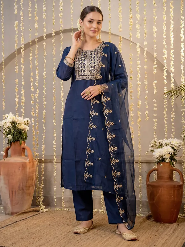 Navy_Blue_Embroidered_Silk_Blend_Kurta_Trouser_Dupatta_Set
