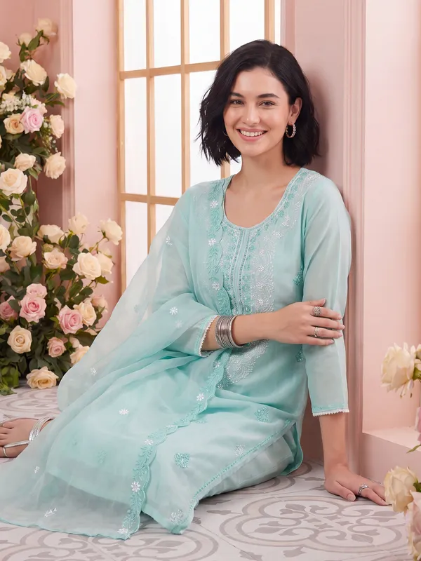 Blue_Embroidered_Silk_Blend_Kurta_Trouser_Dupatta_Set