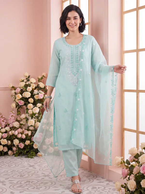 Blue_Embroidered_Silk_Blend_Kurta_Trouser_Dupatta_Set