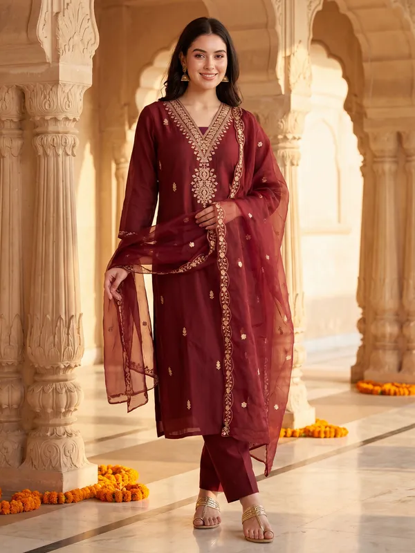 Maroon_Embroidered_Straight_Kurta_Trousers_With_Dupatta_Set