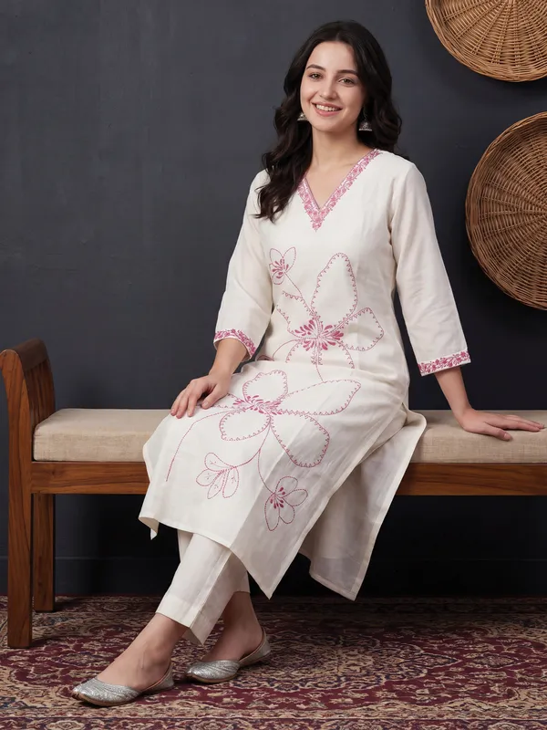 White_Printed_Pure_Cotton_Kurta_Trouser_Set