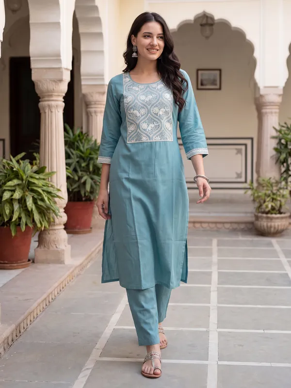 Blue_Embroidered_Silk_Kurta_Trouser_Set