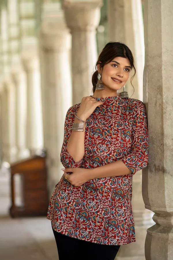 Maroon__Pure_Cotton_Printed_Tunic_For_Women