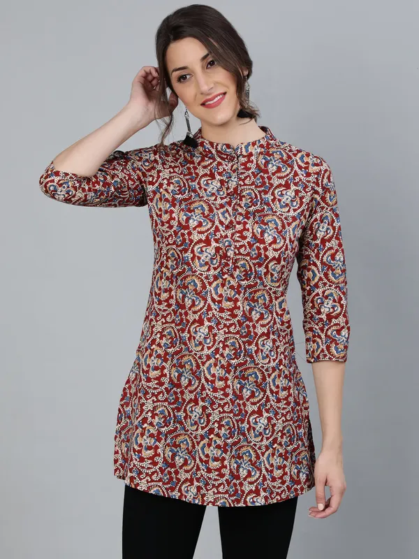 Maroon__Pure_Cotton_Printed_Tunic_For_Women