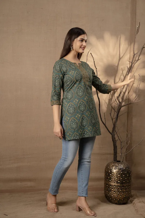 Green__Pure_Cotton_Printed_Tunic_For_Women