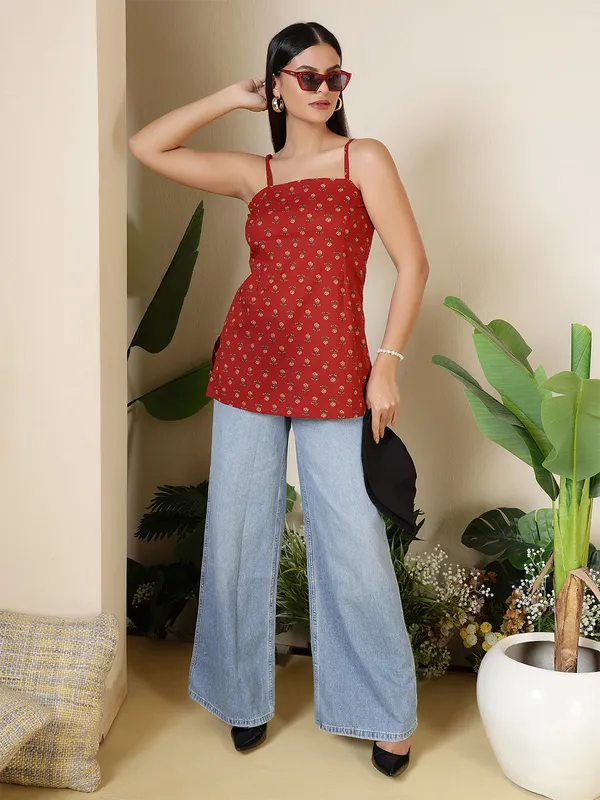 Maroon__Pure_Cotton_Printed_Tunic_For_Women