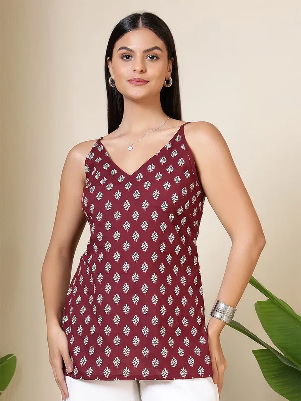 Burgundy__Pure_Cotton_Printed_Tunic_For_Women