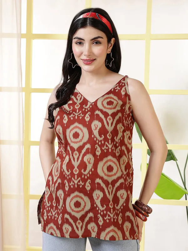 Orange__Pure_Cotton_Printed_Tunic_For_Women