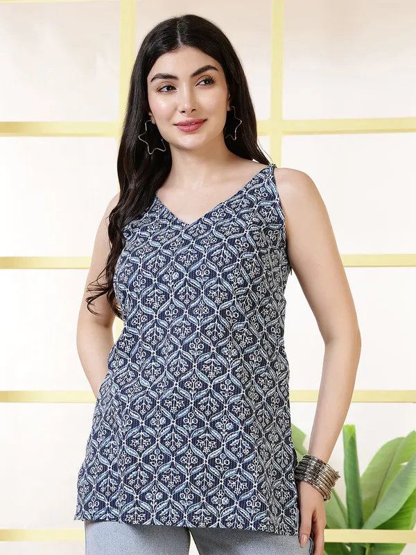 Blue__Pure_Cotton_Printed_Tunic_For_Women