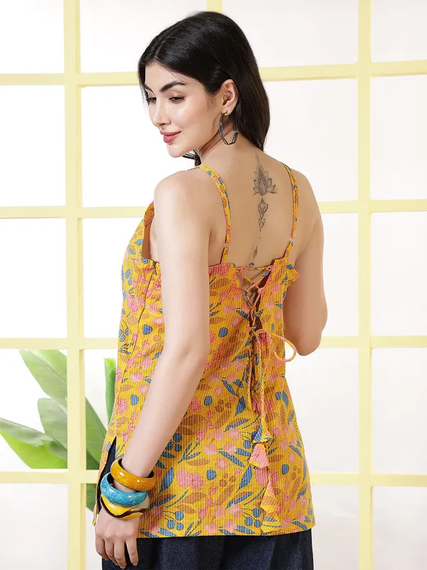Yellow__Pure_Cotton_Printed_Tunic_For_Women
