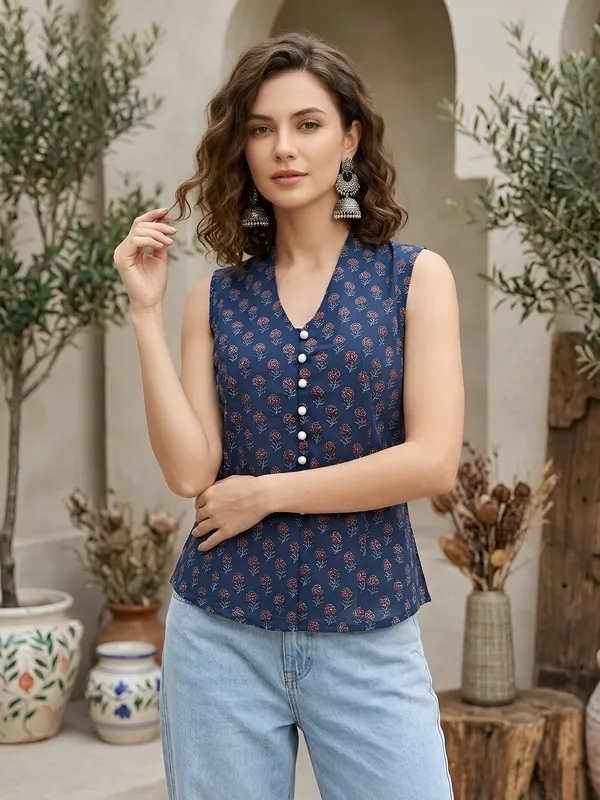 Blue_Pure_Cotton_Printed_Top_For_Women