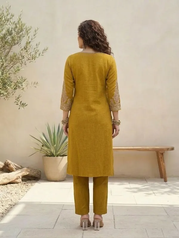 Mustard_Floral_Embroidered_Silk_Blend_Kurta_Trouser_Set