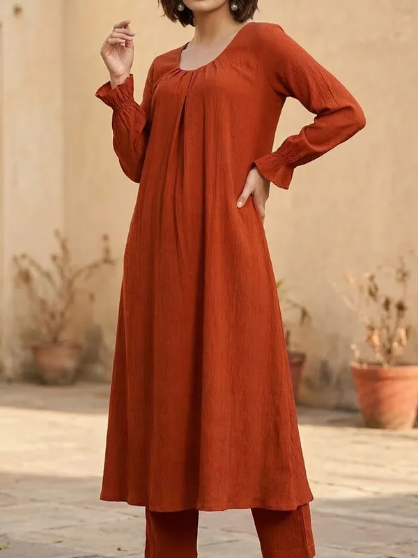 Orange_Floral_Printed_Viscose_Rayon_Kurta_Trouser_Set