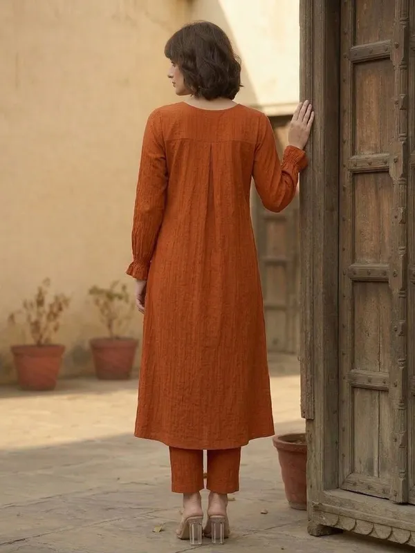 Orange_Floral_Printed_Viscose_Rayon_Kurta_Trouser_Set