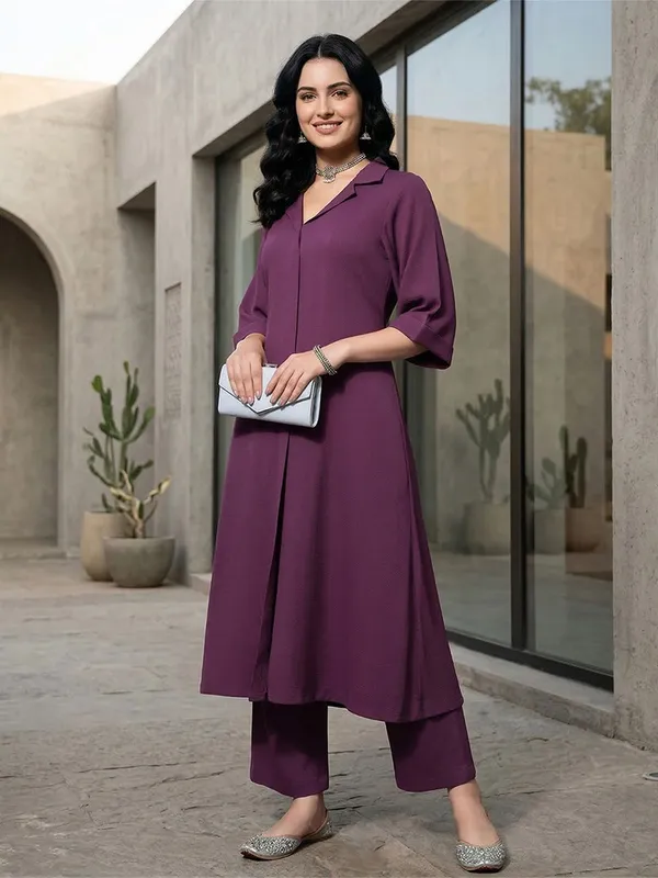 Mauve_Floral_Printed_Viscose_Rayon_Kurta_Trouser_Set