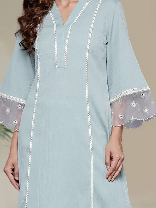 Turquoise_Blue_Floral_Printed_Silk_Blend_Kurta_Trouser_Set