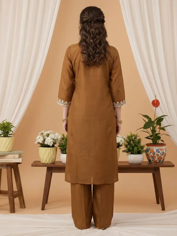 Brown_Embroidered_Straight_Kurta_Trousers_With_Dupatta_Set
