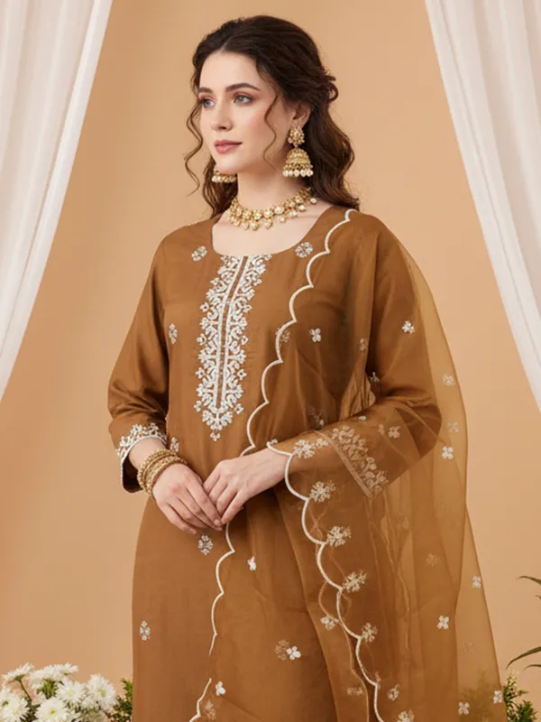 Brown_Embroidered_Straight_Kurta_Trousers_With_Dupatta_Set