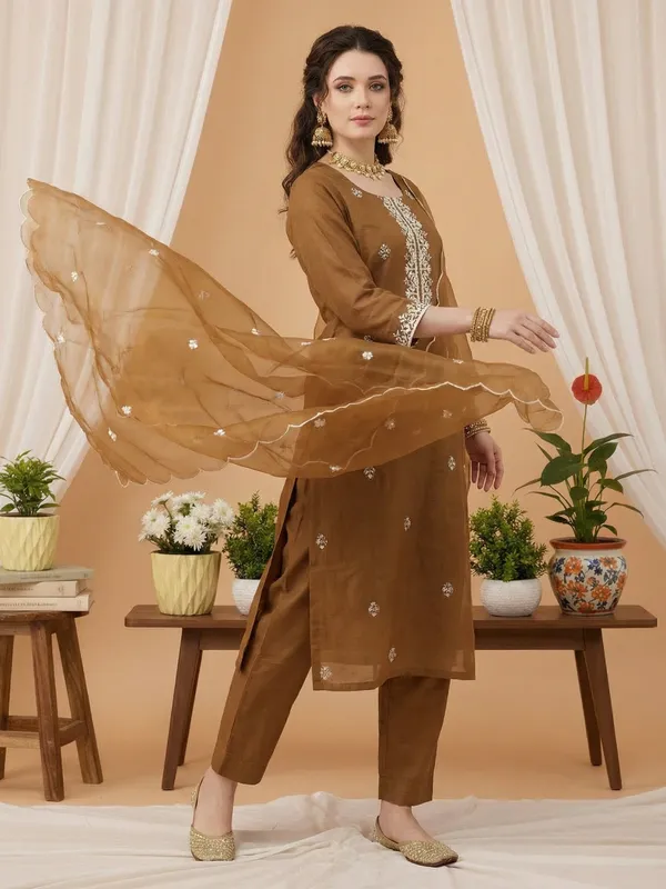 Brown_Embroidered_Straight_Kurta_Trousers_With_Dupatta_Set