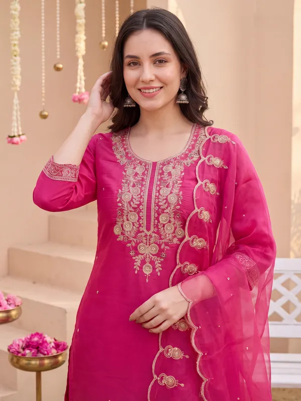 Pink_Embroidered_Silk_Blend_Kurta_Trouser_Dupatta_Set