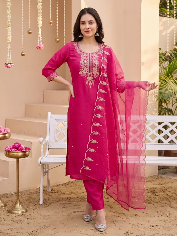 Pink_Embroidered_Silk_Blend_Kurta_Trouser_Dupatta_Set
