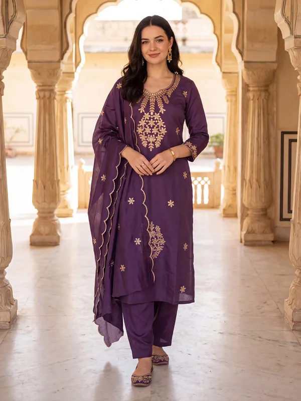 Purple_Embroidered_Straight_Kurta_Trousers_With_Dupatta_Set